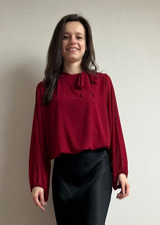 Blouse met Strikdetail en Soepele Mouwen, burgundy