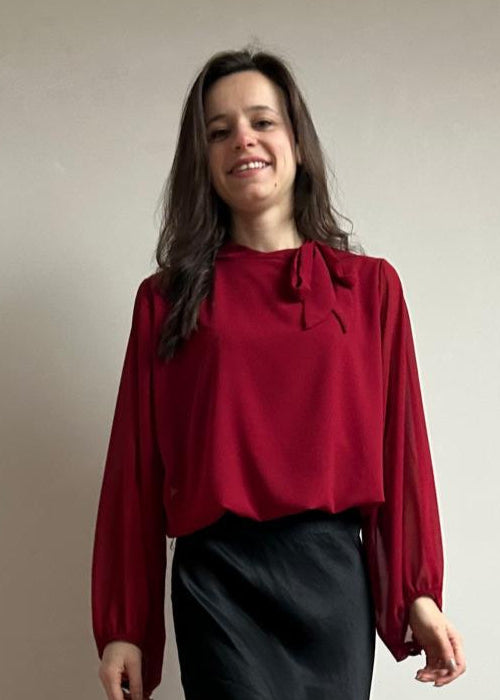 Blouse met Strikdetail en Soepele Mouwen, burgundy